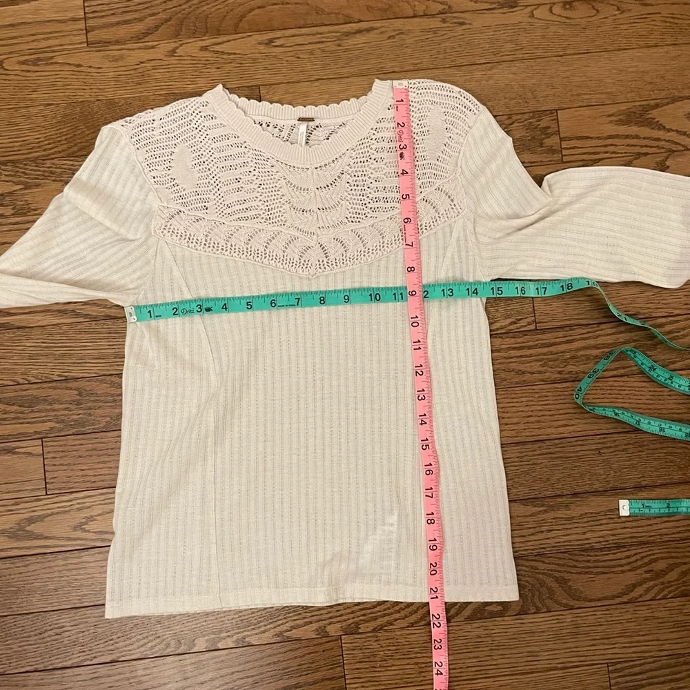 Free People REVOLVE Colette Scallop Neck Knit Trim Neutral Top